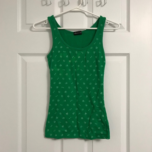 Y2K Seductions Patterned Tank Top XS Green Crown Key Diamond Ring - Picture 1 of 4